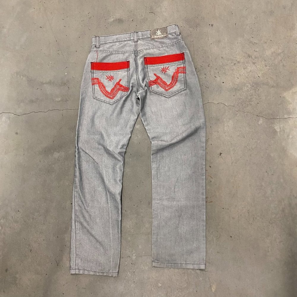 Vintage Y2K Red Ape Embroidered Denim Jeans Gray 32 Urban Skater Streetwear